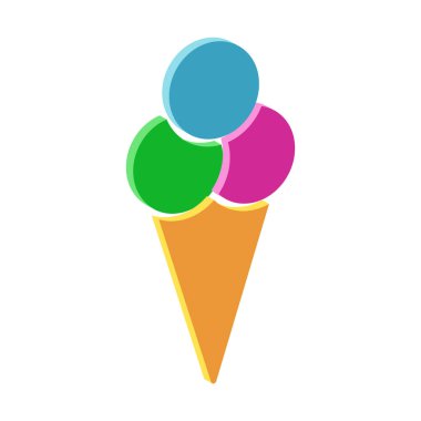 Waffle külahında üç top dondurma. Isometric ve 3D görünüm..