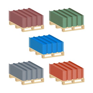 Çatı levhasını beyaz arkaplanda izole edilmiş bir palete yerleştir. Isometric ve 3D görünüm.
