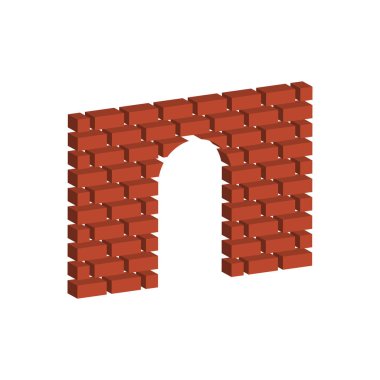 Kırmızı tuğla kemer beyaz arka planda izole edildi. Isometric ve 3D görünüm.