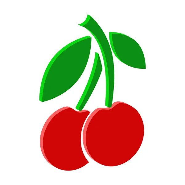 Icono Dos Cerezas Aislado Sobre Fondo Blanco Vista Isométrica — Vector de stock