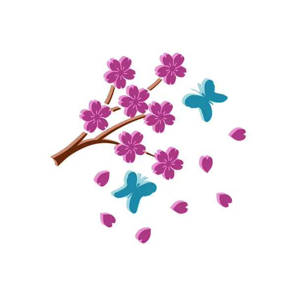 Цвітіння Сакури Літаючих Метеликів Аерометричний Вигляд — стоковий вектор