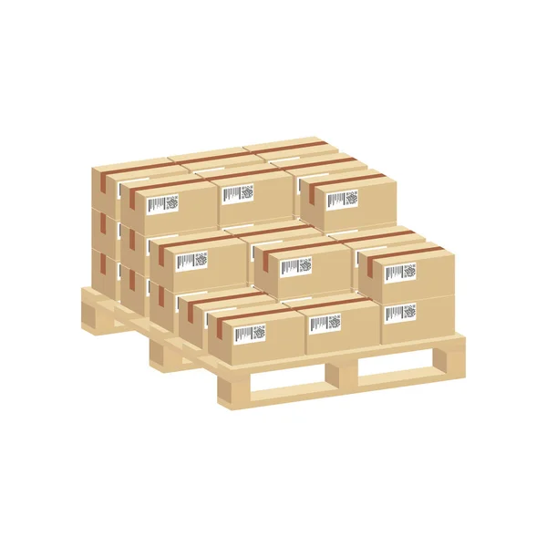 Shipping Parcels Cardboard Boxes Packed Pallet Isolated White Background Vector — Stock Vector