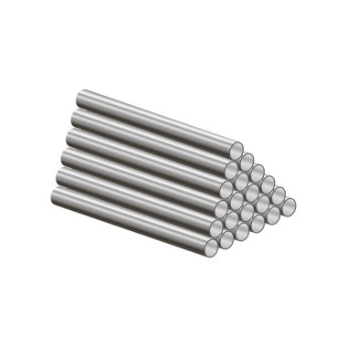 Gerçekçi metal borular beyaz arka plan 33d vektör çizimi ve gerçekçi izometrik görünüm üzerine izole edilmiş bir piramide katlanır..