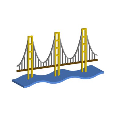 Golden Gate Köprüsü beyaz arkaplan 33d vektör çizimi ve izometrik görünümde izole edildi.