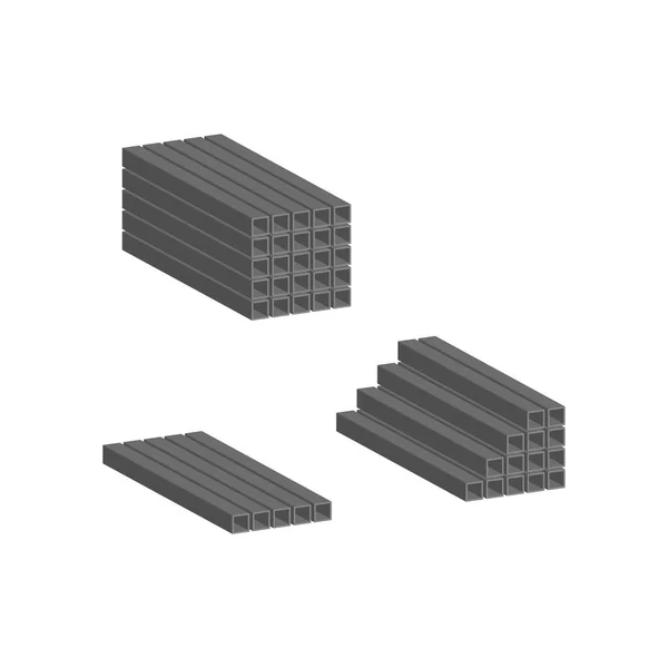 Tubo Metálico Perfil Apilado Montones Vector Isométrico Vista — Archivo Imágenes Vectoriales