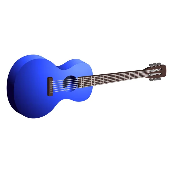 Guitare Acoustique Six Cordes Bleu Isolé Sur Fond Blanc Vue — Image vectorielle