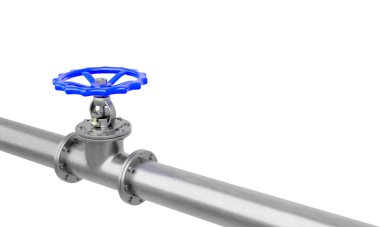 Çelik boru köşegen görünümlü 3D kapakçığı beyaz arka planda izole edildi. Endüstriyel görüntü için dijital görüntü..