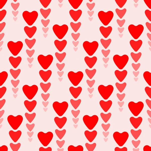 Nahtloser Hintergrund Von Herzen Verschiedenen Formen Und Rottönen Vertikalen Streifen — Stockvektor
