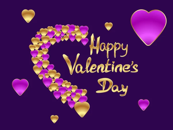 Carte Avec Inscription Happy Valentine Day Faite Lettres Entourée Coeurs — Image vectorielle