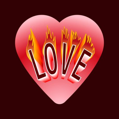 Aşkın sembolü olarak kalp alevli bir yazıt ile aşk