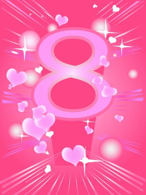 8 Mart tarihli pembe renkli tebrik kartı.