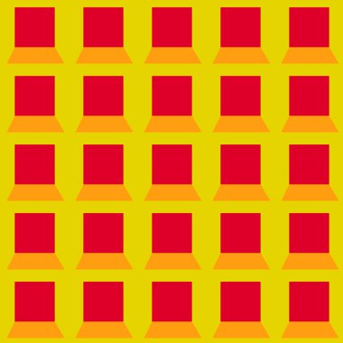 Kumaş ve duvar dekorasyonundaki parmak izleri için sarı zemin üzerinde kırmızı karelerin resmi olan kusursuz desen