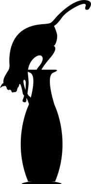 siyah ve beyaz vektör vazo üzerinde bir kedi çiziyor