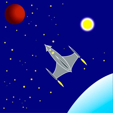 Uzay gemisi çocuklar için Mars vektör illüstrasyonuna uçar