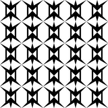 Kumaş, ambalaj ve iç dekorasyon üzerine baskı yapmak için düzenli olarak yinelenen şekillerin görüntüsüne sahip pürüzsüz siyah ve beyaz desen