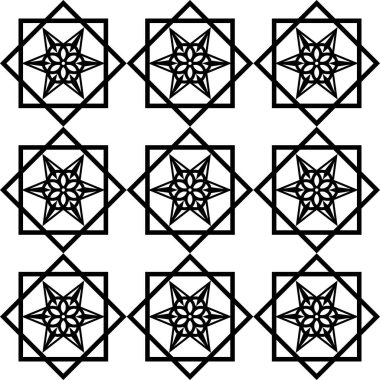 Kumaş, ambalaj, iç dekorasyon veya metal kafes ve seramik tasarımlar üzerine baskı yapmak için soyut simetrik çiçek yapraklarının kusursuz siyah ve beyaz deseni