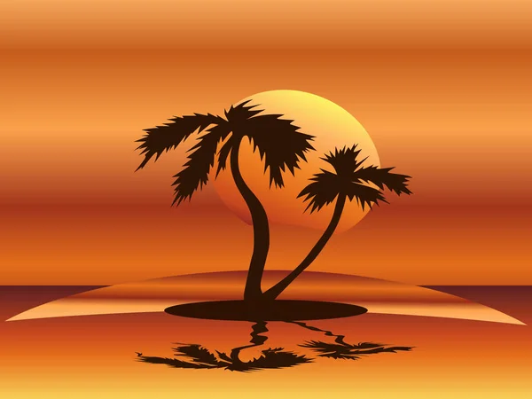 Landschap Met Het Beeld Van Silhouetten Van Palmbomen Tegen Achtergrond — Stockvector