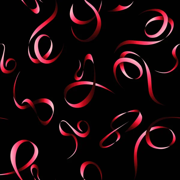 Bezszwowy Abstrakcyjny Wzór Objętościowym Obrazem Spiralnych Czerwonych Wstążek Czarnym Tle — Wektor stockowy