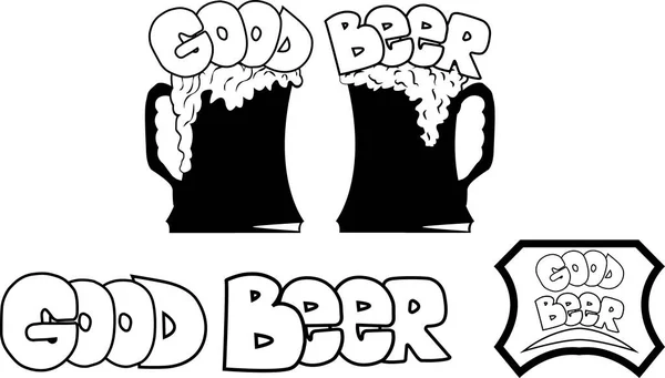 Beer Glasses Black White Beer Advertisement — Stock Vector