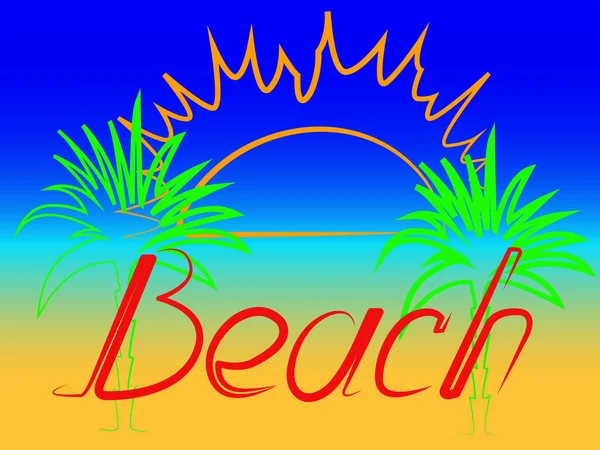 Ilustración Que Representa Palabra Playa Sobre Fondo Amarillo Azul Como — Vector de stock