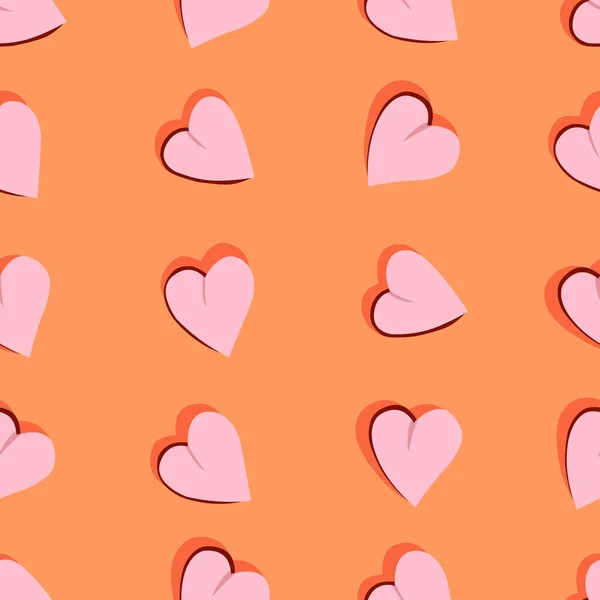 Бесшовный Узор Изображением Розовых Сердец Коралловом Фоне Отпечатков Ткани Упаковки — стоковый вектор