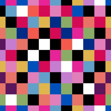 Renkli mozaik şeklinde çok renkli karelerin kusursuz bir deseni. Giysiler, yatak, ambalaj, iç dekorasyon için kumaşlar, çerçeveler yaratmak ve diğer yüzeyleri dekore etmek için.