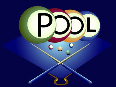 Bilardo toplarını bilardo sopalarıyla ve bilardo odalarını, barları, barları ve reklam afişlerini süslemek için kullanılan yazı havuzuyla betimleme