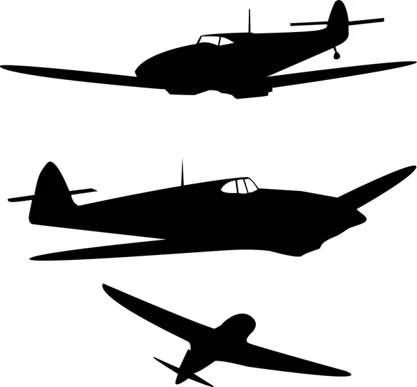 Sagome Aerei Combattimento Della Seconda Guerra Mondiale — Vettoriale Stock