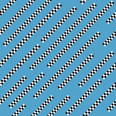 Kumaş, giysi, ambalaj, seramik ve kapak tasarımı üzerindeki baskılar için mavi zemin üzerindeki eğimli dama tahtası çizgilerinin kusursuz deseni