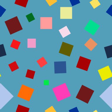 Mavi arkaplandaki çok renkli karelerin kusursuz soyut deseni