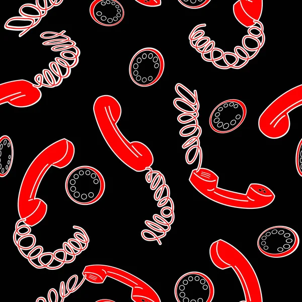 Zökkenőmentes Minta Régi Telefonkagylók Képeiből Vörös Fekete Tónusú Régi Telefonkészülékek — Stock Vector