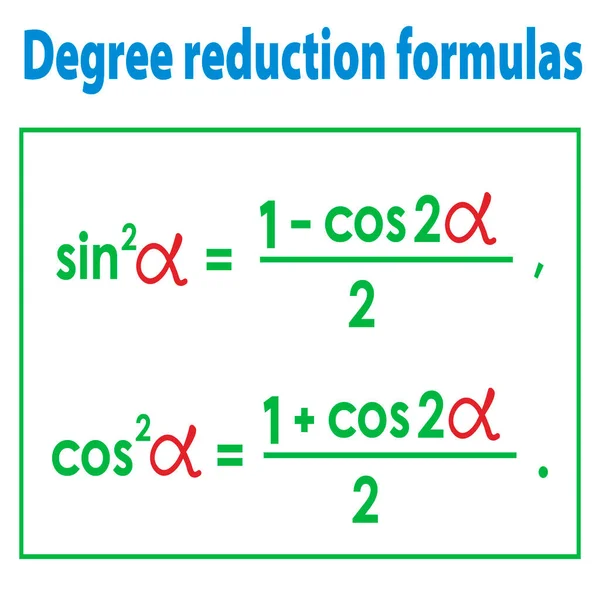 Ilustração Vetorial Que Descreve Fórmulas Matemáticas Para Reduzir Grau Funções — Vetor de Stock