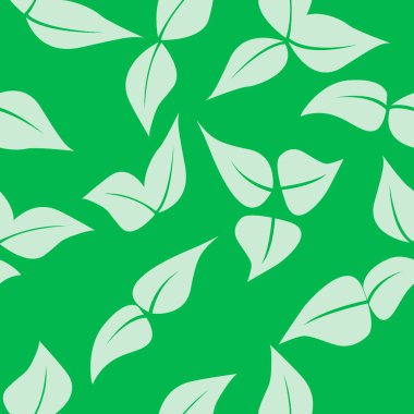Kumaş, giysi, ambalaj, ekolojik tarzda duvar kağıtları üzerindeki parmak izleri için yeşil zemin üzerinde kusursuz soyut beyaz yapraklar deseni