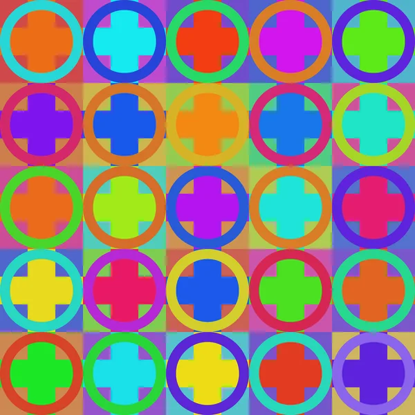 Ein Kunterbuntes Nahtloses Muster Von Quadraten Und Kreisen Leuchtenden Farben — Stockvektor
