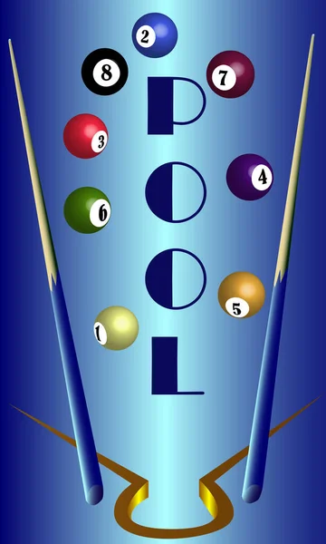 Vector Illustration Depicting Billiard Balls Cues Playing Pool Prints Banners — 스톡 벡터