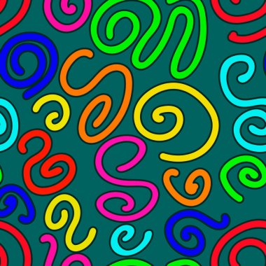 Kumaş, ambalaj, giysi, iç dekorasyon, kapaklar, çocuksu ve eğlenceli bir tarzda çerçeveler üzerine baskılar için rastgele düzenlenmiş çizgi film tarzında kusursuz renkli soyut desenler.