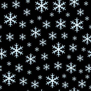 Siyah arka planda soluk mavi kar tanelerinden oluşan kusursuz bir vektör deseni. Tatil temalı baskılar için mükemmel..