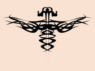 Soyut, simetrik kabile dövmesi tasarımı, bej arka planda siyah desenlerin vektör çizimi, 10 ep grafik.