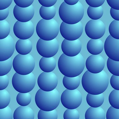 Soyut tasarımlarınız için açık mavi zemin üzerinde değişken çaplı mavi topların pürüzsüz üç boyutlu deseni.