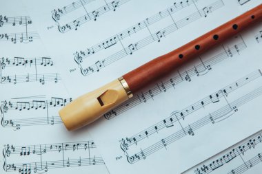 Müzik notları kağıt ve kaydedici flüt
