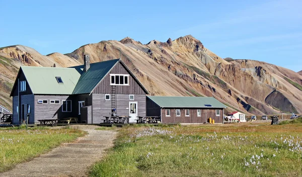 Houten huizen in Landmannalaugar, IJsland — Stockfoto