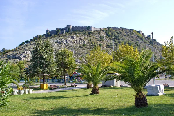 Vista sobre a famosa fortaleza Rozafa em Shkoder, Albânia — Fotografia de Stock