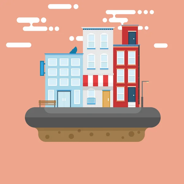 Ciudad Isla flotante — Vector de stock