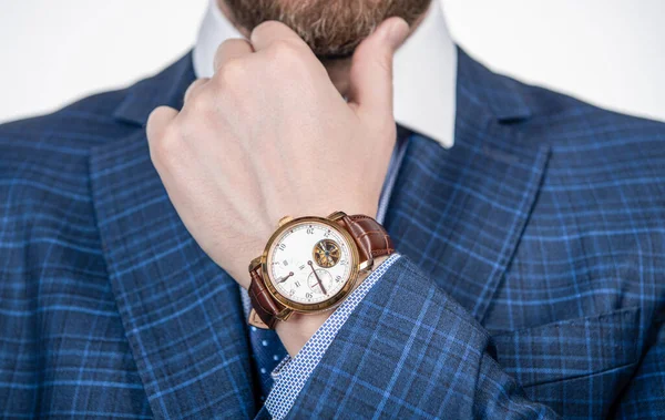 Klasse Ist Zeitlos Armbanduhr Handgelenk Des Mannes Getragen Business Armbanduhr — Stockfoto