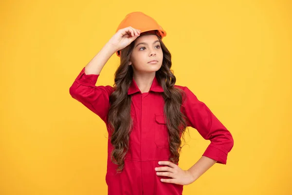 Melhorar Sua Infância Futuro Engenheiro Fazer Reparações Menina Adolescente Chapéu — Fotografia de Stock