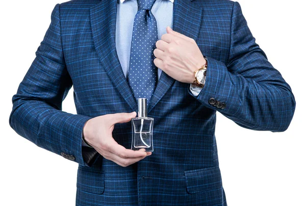 Perfect Final Touch Your Formal Outfit Man Cropped View Hold — Stock Photo, Image