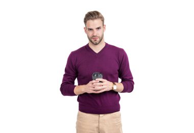 Kafkasyalı, sıradan tarzda kahve bardağı tutan, beyaz kahve bardağı, sabah....