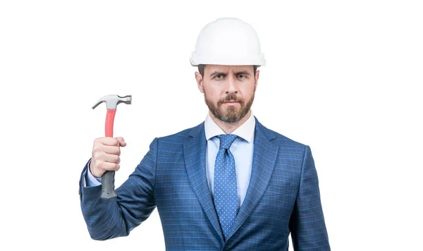 Ondernemer Met Een Beschermhelm Hoofdingenieur Professioneel Ingenieur Met Een Helm — Stockfoto