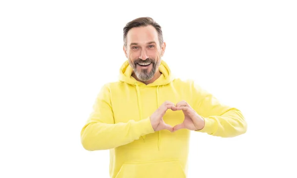 Simbolo Amore Maturo Uomo Felice Con Barba Ragazzo Anziano Sorridente — Foto Stock