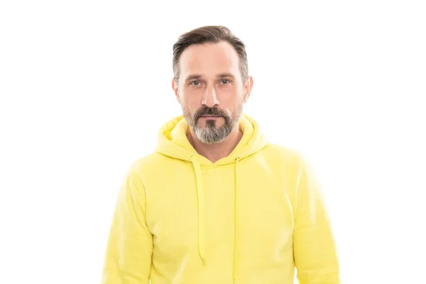 Bonito Maduro Homem Com Barba Bigode Hoody Isolado Branco Casual — Fotografia de Stock